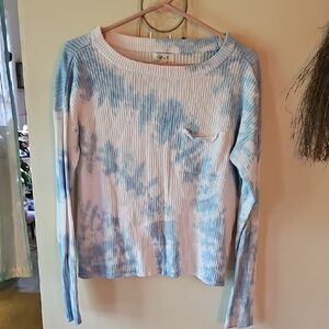 Blue And White Long Sleeve Crop